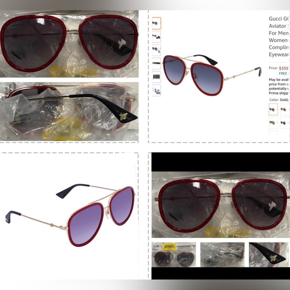 GUCCI RED GLITTER URBAN AVIATOR SUNGLASSES - Picture 4 of 16